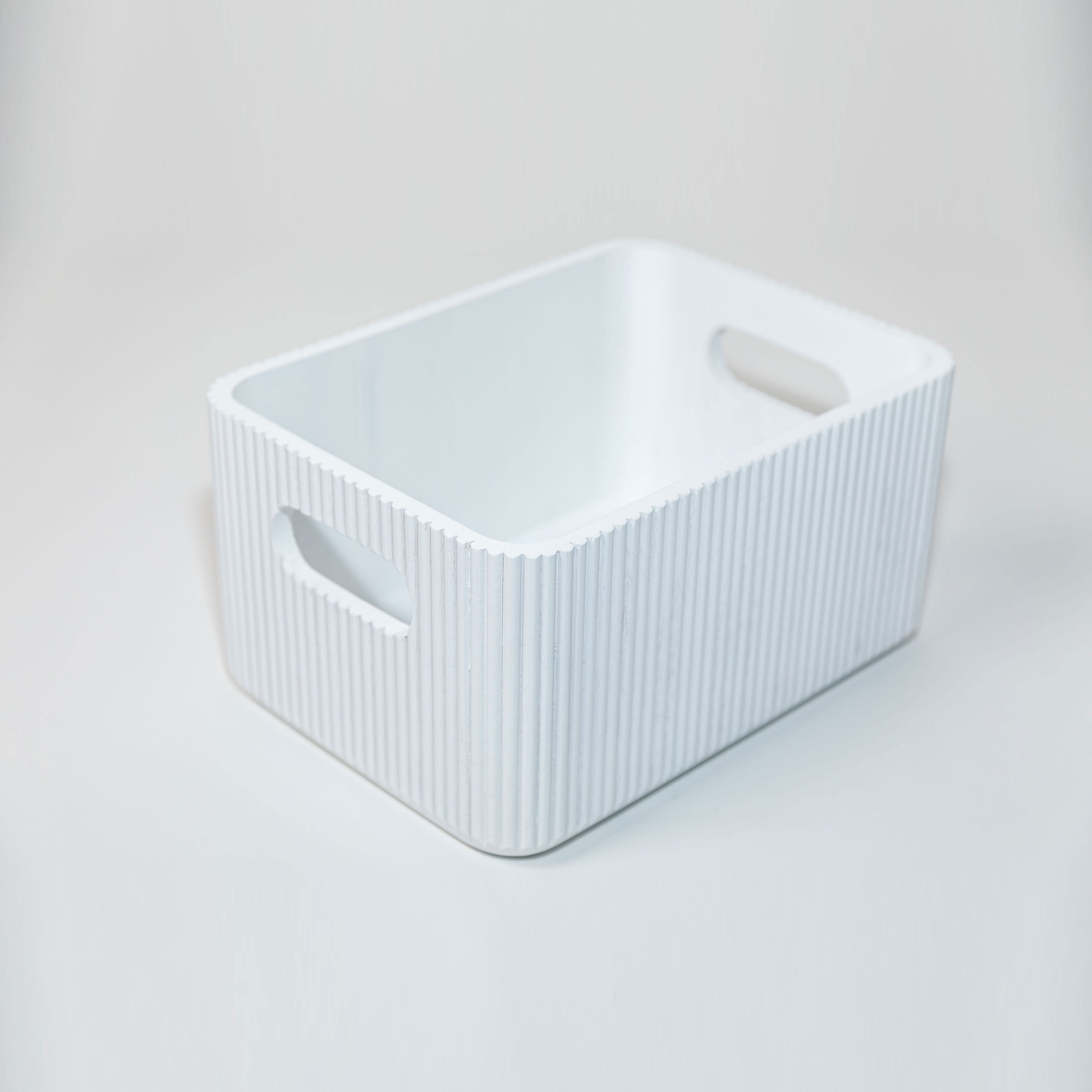 Wooden Ribbed Bins – White